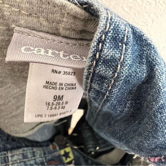 Carters Vintage Blue Denim Overalls Baby Boys Size 9 Months - Picture 7 of 8